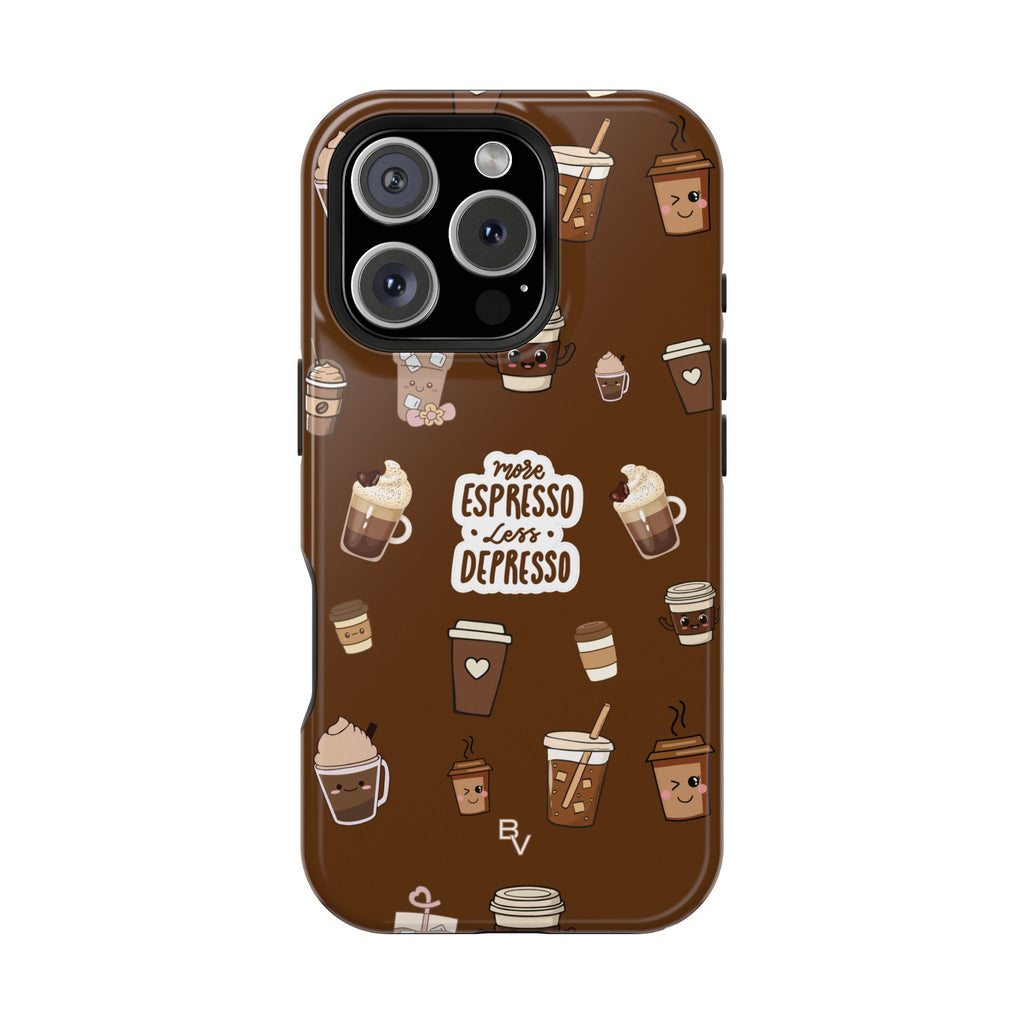 More Espresso Less Depresso Dark Brown iPhone Case