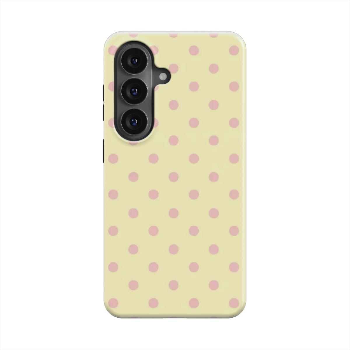 Yellow Phone case with pink  polka dots 