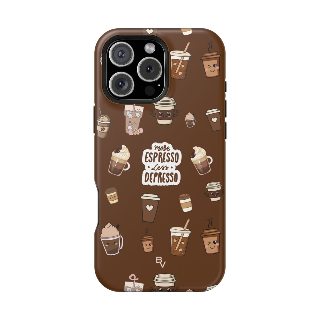 More Espresso Less Depresso Dark Brown iPhone Case