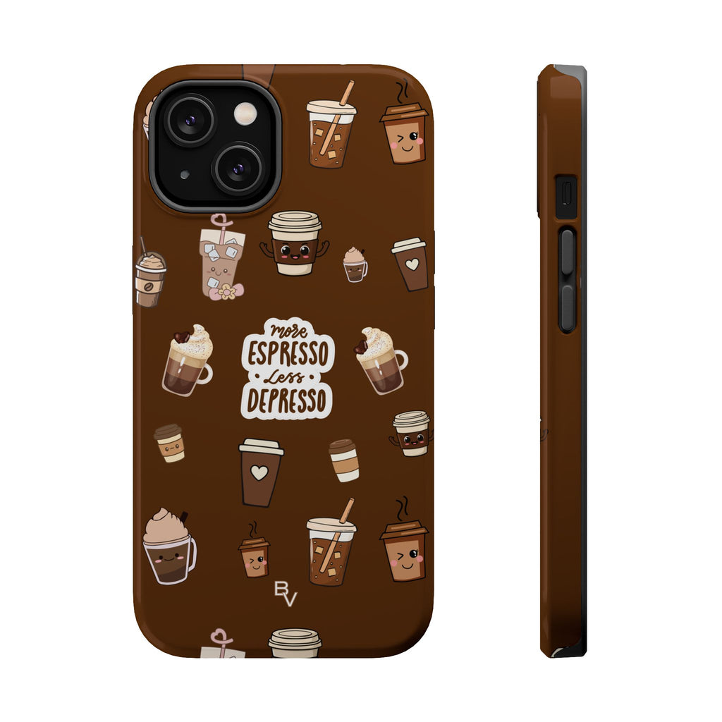 More Espresso Less Depresso Dark Brown iPhone Case