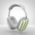 White and green striped headphones on a white background